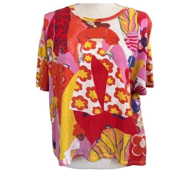 Zara Tops - Zara Pink Orange Yellow Abstract Shirt Large